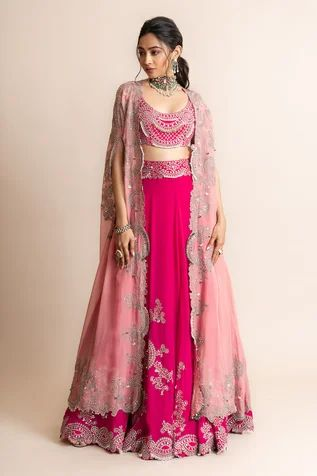 Cape Lehenga Set – Modern sangeet night outfit with cape detailing