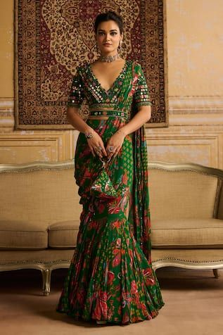 Glamorous sequin saree with belt – perfect for sangeet night