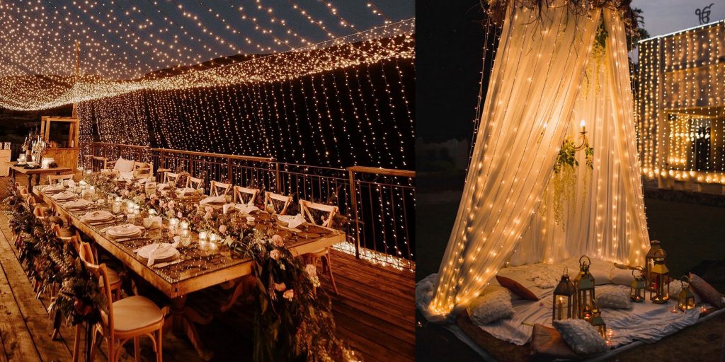 6. Fairy Light Tent Decoration for Evening Weddings
