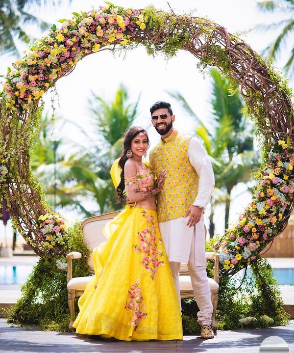 Floral Printed Haldi Outfit for Couples