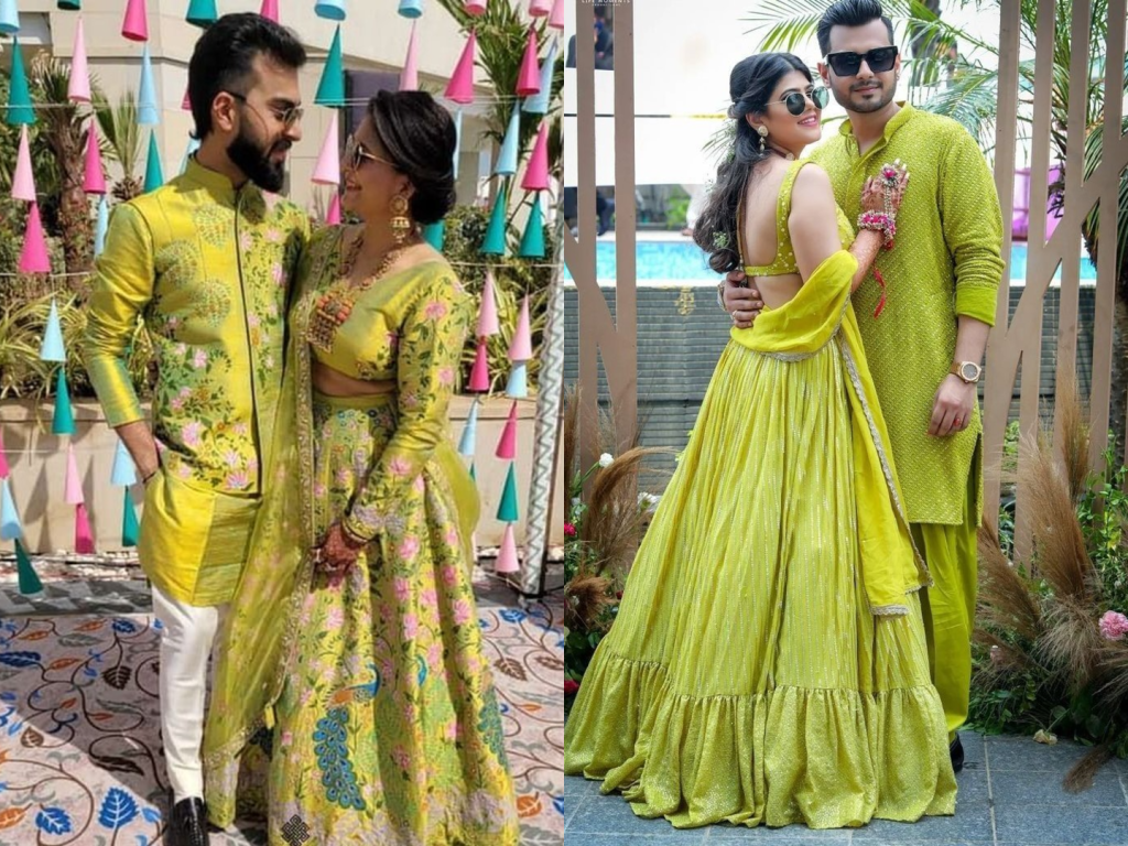 Mustard and Olive Green Haldi Outfit