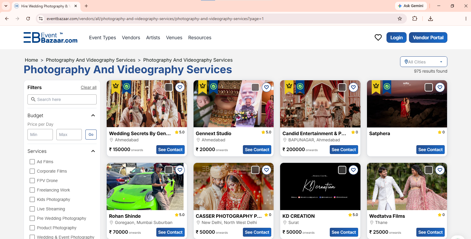 Verified Photographers & Videographers listed on EventBazaar.com