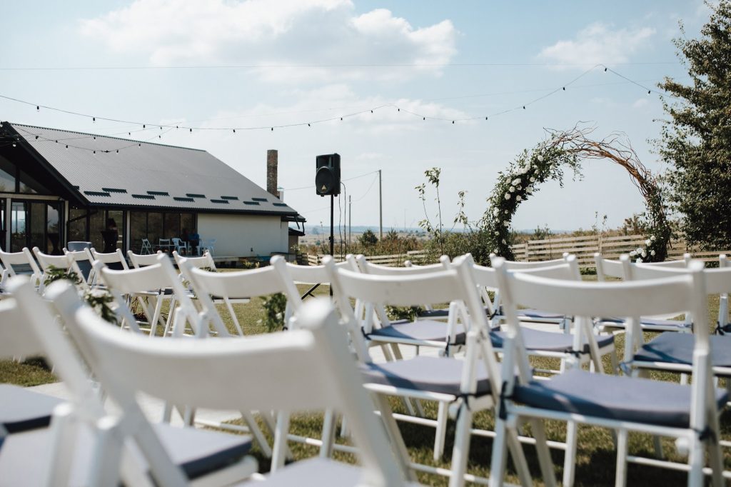 Sustainable event planning setup with an outdoor venue and eco-friendly decor